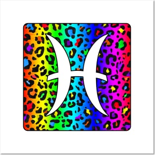 Pisces Zodiac Horoscope Rainbow Leopard Print Square Monogram Posters and Art